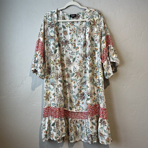 Gigio Other - Women's S Cream Floral Open Front Boho Long Kimono Resort swim Coverup Gigio Ruf